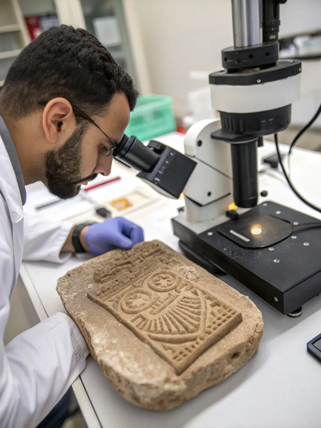 A photograph showcasing the documentation process of newly discovered artifacts, with researchers meticulously recording details and context.