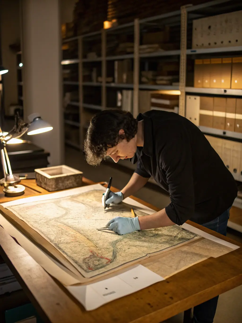 A photograph showcasing the meticulous process of artifact restoration in a conservation lab, highlighting the delicate work involved in preserving historical items.