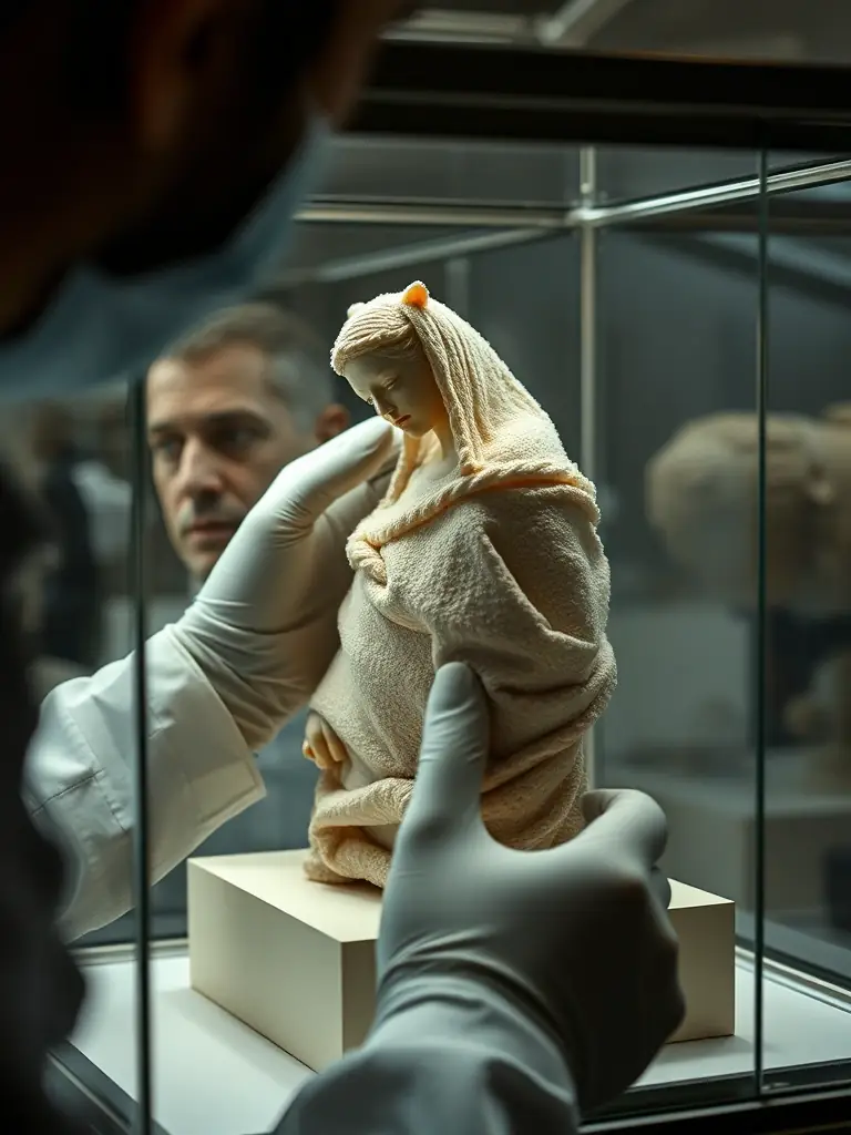A detailed image of a conservationist restoring a medieval pottery shard found during an excavation in the Pays des Baux region.